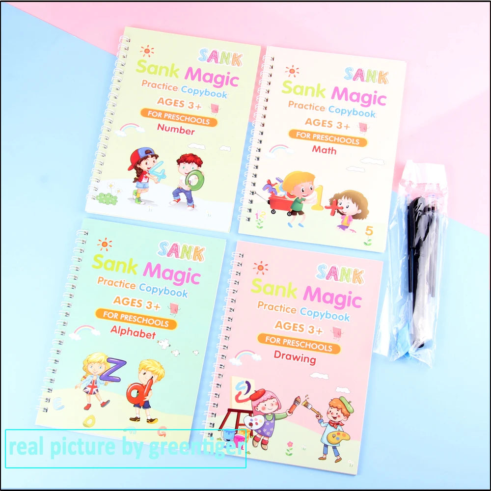 Sank Magic Practice Copybook (4 Books – 1 Pen – 10 Refills – 1 Pen Holder)