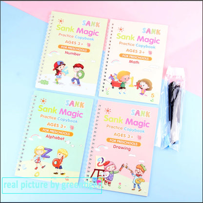 Sank Magic Practice Copybook (4 Books – 1 Pen – 10 Refills – 1 Pen Holder)